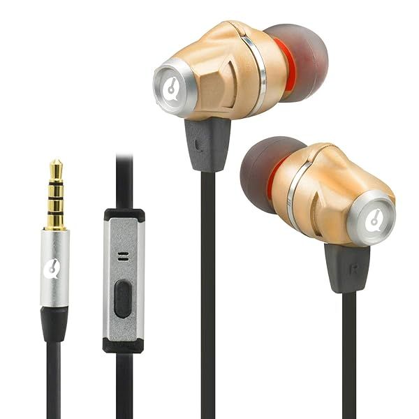 ALTEAM Dual Drivers Hybrid Earphones: Hi-Res Sound, Mic, Tangle-Free Cable for Cellphones & PCs - Gold