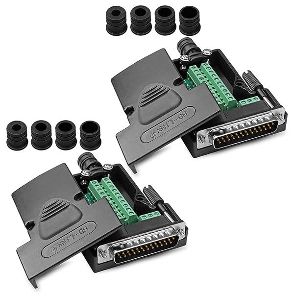 ANMBEST 2PCS DB25 Solderless Connector - RS232 D-SUB 25-Pin Male Adapter Breakout Board with Case & Long Bolts