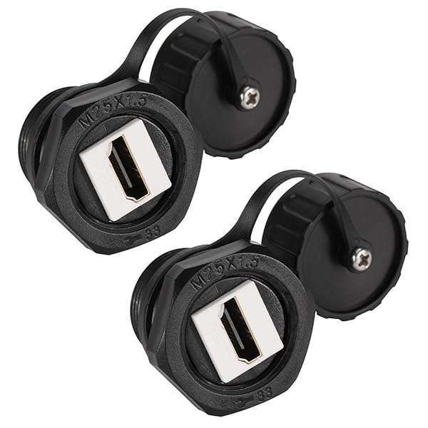 ANMBEST 2PCS HDMI Waterproof Connector - M25 Female to Female Bulkhead Coupler with Dust Cap