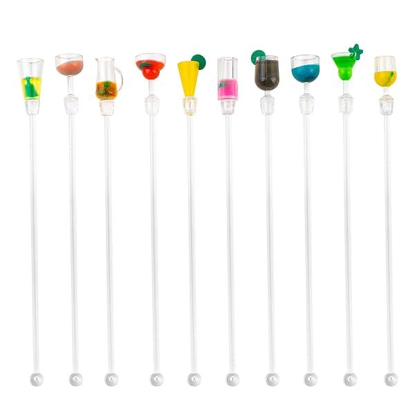 10 Pack Colorful Acrylic Swizzle Sticks - Perfect Cocktail Stirrer for Bars, Cafes & Home Use