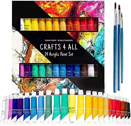 24-Pack Non-Toxic Acrylic Paint Set for Kids & Adults - Perfect for Easter Eggs & Crafts with 3 Brushes Included!