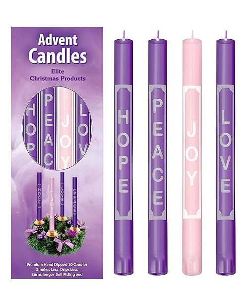 Premium Handmade Advent Candle Set of 4 - Love, Peace, Hope, Joy for Advent Wreaths & Rings - Perfect for Church Celebrations