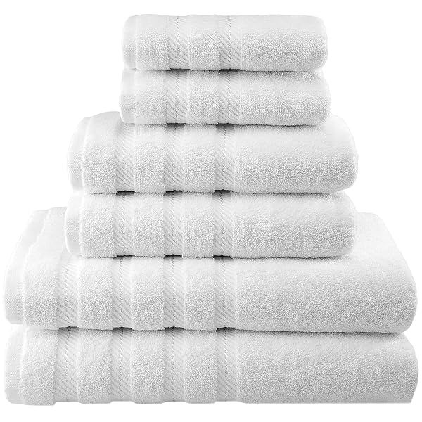 American Soft Linen 6-Piece 100% Carded Cotton Towel Set - Heavyweight 590 GSM Turkish Towels in Snow White