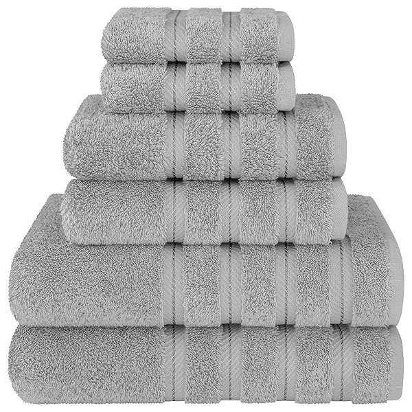 Luxury 6-Piece Light Grey Towel Set - 100% Cotton Turkish Bath Towels, Hand Towels & Washcloths for Ultimate Comfort