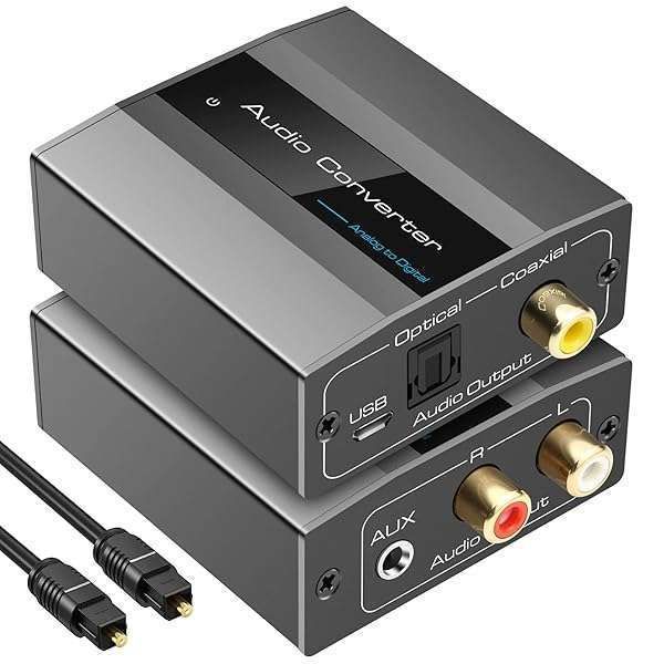 VPFET Analog to Digital Audio Converter: RCA to Optical, 3.5mm AUX, Toslink & Coaxial Adapter for Soundbar