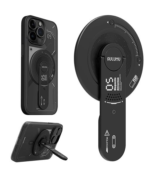 Aulumu G05 for MagSafe Stand Grip | Removable 360° Adjustable Phone Kickstand with Box Opener | Compatible with MagSafe for iPhone 16/15/14/13/12 Series - Black