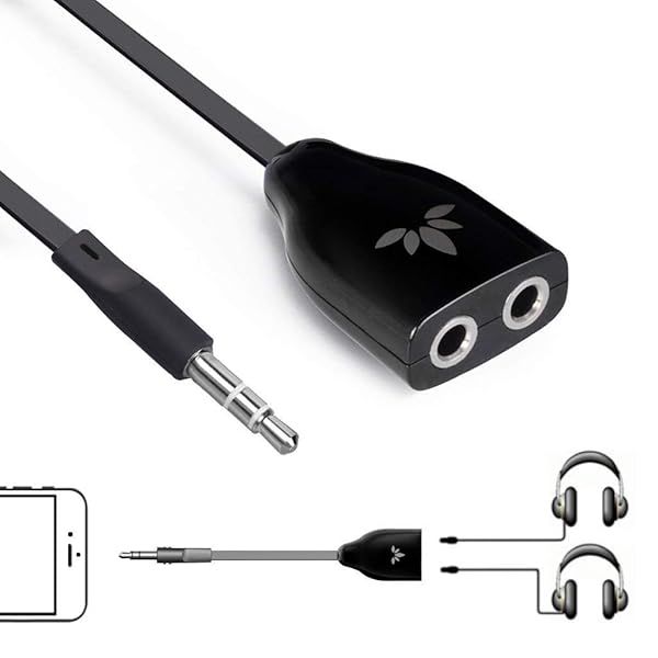 Avantree TR302 Dual Headphone Jack Splitter: AUX Adapter for iPhone & Samsung - Black