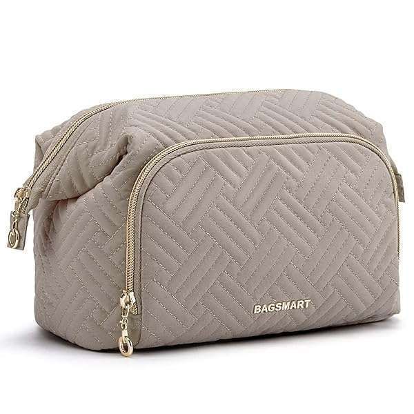 Buy BAGSMART Travel Makeup Bag - Compact Organizer for Toiletries & Brushes in Tranquil Gray | Perfect for Women on the Go!