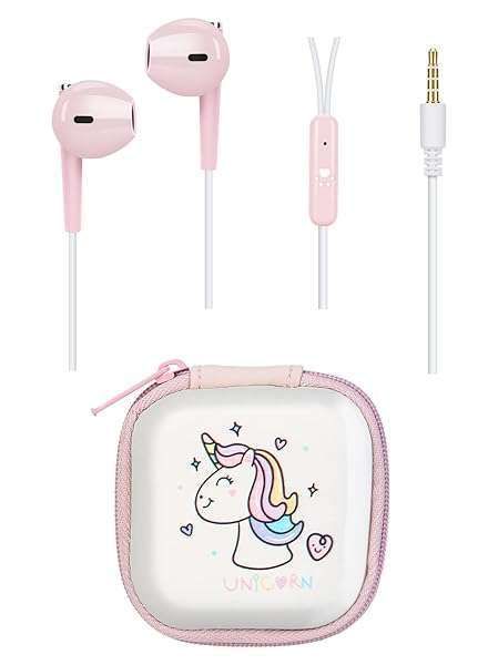 Buy BByogooz Kids Earbuds - Cute Pink Unicorn Wired Headphones with Mic & Storage Case for School - Perfect for Girls & Boys!
