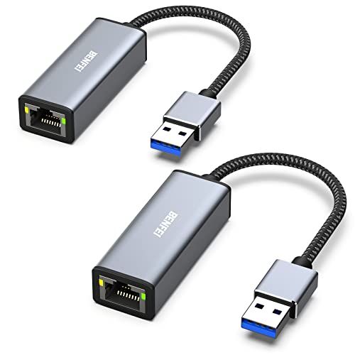 BENFEI USB Ethernet Adapter 1000 Mbps - Pack of 2 for MacBook & Windows 11/10/8.1/8/7/XP - Fast Gigabit RJ45 Network Connection