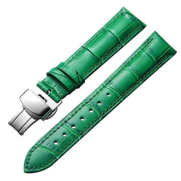 BINLUN Green Leather Watch Strap with Quick Release & Silver Buckle - 20mm for Men & Women