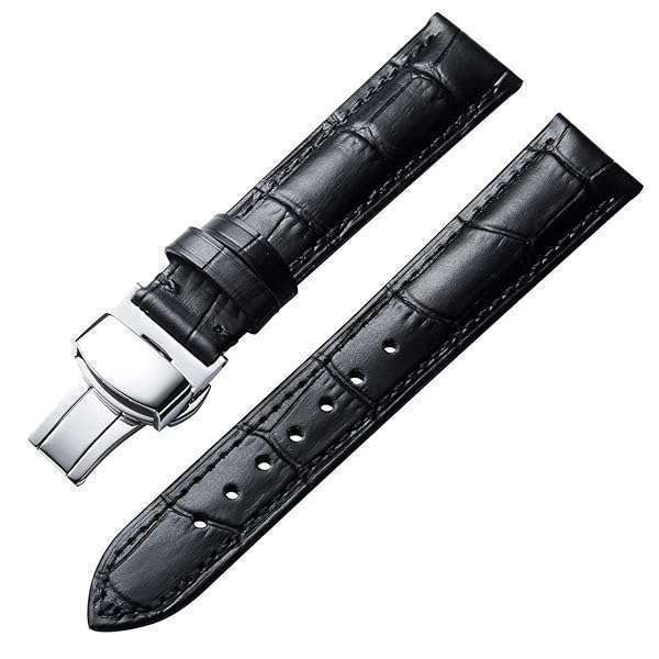 BINLUN Quick Release Leather Watch Strap with Silver Buckle - 12mm to 24mm Sizes for Men & Women (Black, 18mm)