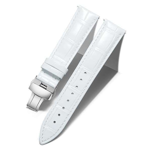 BINLUN Quick Release Leather Watch Strap with Silver Buckle - 17mm White Band for Men & Women
