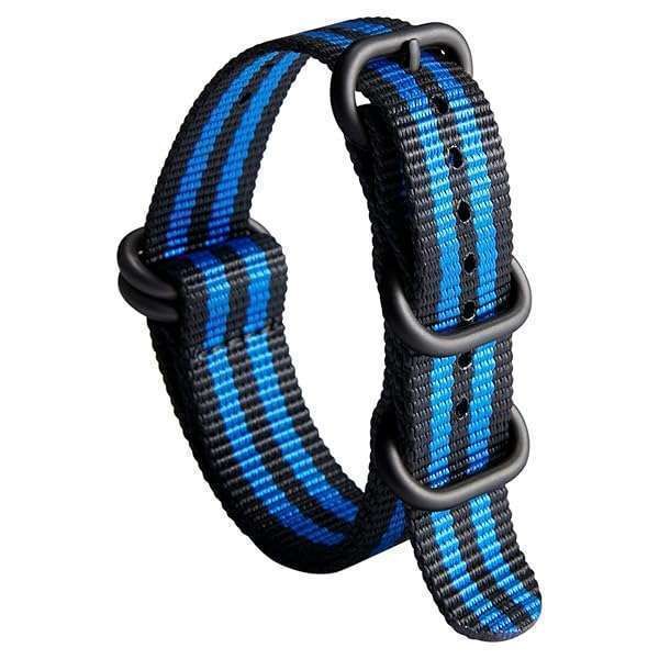 BINLUN Nylon Watch Strap Thick Premium Ballistic Multicolor Bands for Men Women 18mm 19mm 20mm 21mm 22mm 23mm 24mm with Military Heavy Duty 5 Rings Stainless Steel Buckle(BLack BLue-BLack,21mm)