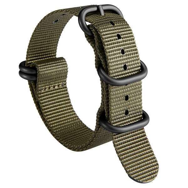 BINLUN Premium Nylon Watch Strap - Heavy Duty Multicolor Bands for Men & Women (18-24mm) with Stainless Steel Buckle - Green/Black, 21mm