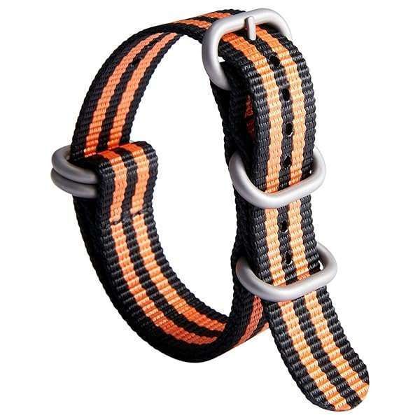 BINLUN Nylon Watch Strap Thick Premium Ballistic Multicolor Bands for Men Women 18mm 19mm 20mm 21mm 22mm 23mm 24mm with Military Heavy Duty 5 Rings Stainless Steel Buckle(Black Orange-Silver,24mm)