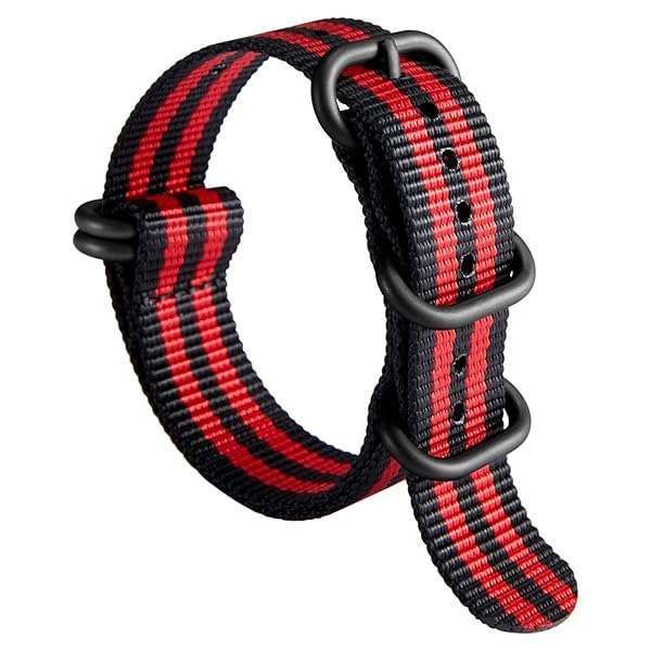 BINLUN Nylon Watch Strap Thick Premium Ballistic Multicolor Bands for Men Women 18mm 19mm 20mm 21mm 22mm 23mm 24mm with Military Heavy Duty 5 Rings Stainless Steel Buckle(BLack Red-BLack,23mm)