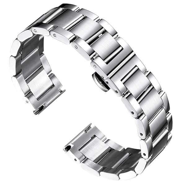 BINLUN Thick Stainless Steel Watch Band - Heavy Polished & Matte Finish, 26mm Replacement Strap for Men & Women