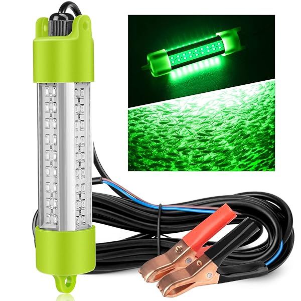 BLUERICE 12V 45W Underwater Fishing Light - 72 LED Green Lamp for Freshwater & Saltwater Night Fishing