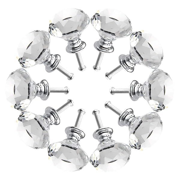 BNYZWOT Crystal Glass Cabinet Knobs 30mm Diamond Shape Drawer Kitchen Cabinets Dresser Cupboard Wardrobe Pulls Handles 10 Pcs