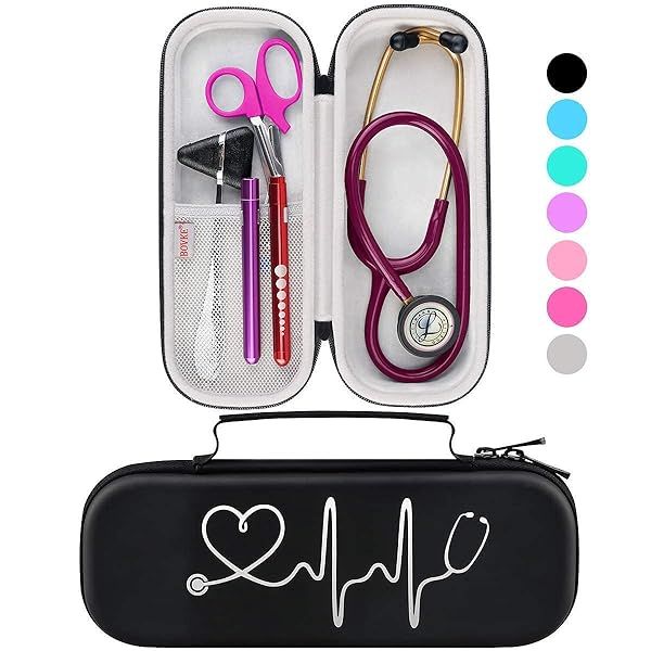 Buy BOVKE Stethoscope Case for 3M Littmann & MDF - Extra Room for Scissors & Penlights, Lightweight & Durable, Black