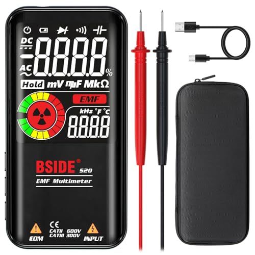 BSIDE Rechargeable Digital Multimeter: 9999 Counts, Color LCD, Auto-Ranging EMF & Voltage Tester with Protective Case