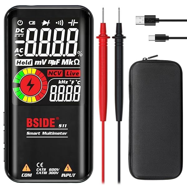 BSIDE Smart Digital Multimeter: 9999 Counts Color LCD, Rechargeable Ohmmeter & Voltage Tester with 3 Results Display