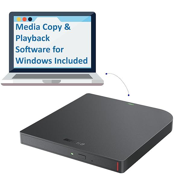 BUFFALO MediaStation 6X Portable Blu-ray Drive: USB-C, Plays & Burns Blu-rays, DVDs, CDs for PC/Mac Laptops & Desktops