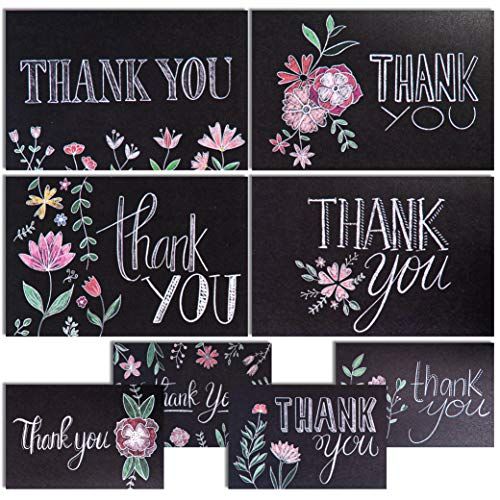 Floral Baby Nest Thank You Cards with Envelopes - 48 Vibrant Chalkboard Designs