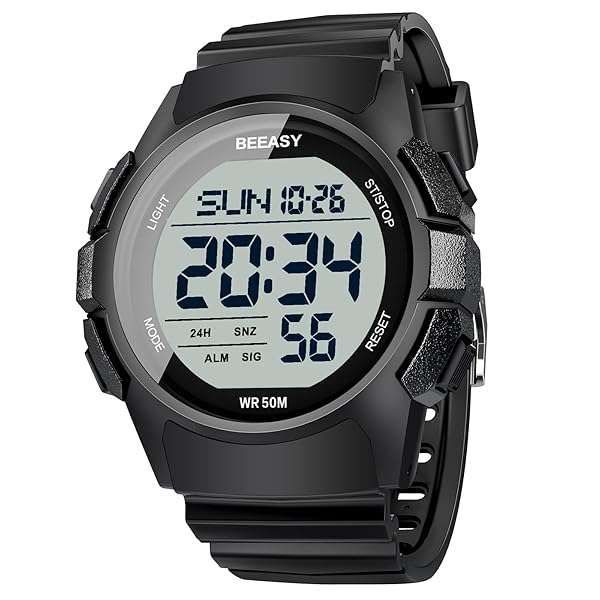 Beeasy Men's Waterproof Digital Sports Watch: Stopwatch, Alarm & Dual Time Features - Perfect for Students!