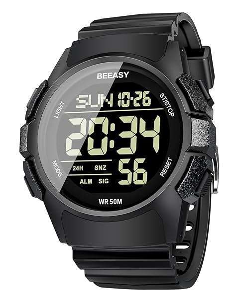 Beeasy Men's Digital Watch: Waterproof, Shock-Resistant, Ultra-Clear Display & Multi-Function Alarm - 5ATM Rated