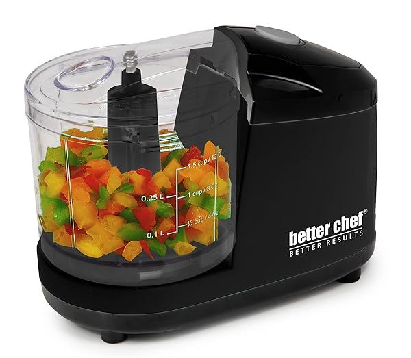 Better Chef 1.5-Cup Mini Food Processor - Stainless Steel Blade & Pulse Switch (Black) for Quick Meal Prep