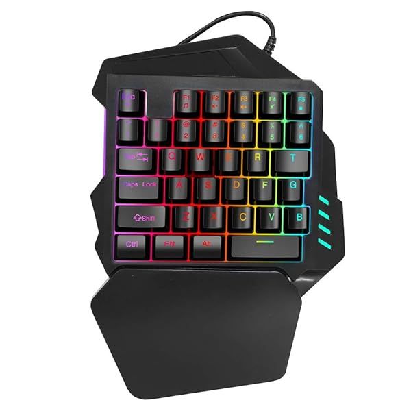 Bindpo One-Handed RGB Gaming Keyboard: 35 Keys, USB Wired, Wrist Rest - Perfect for PS4 & PC Gaming