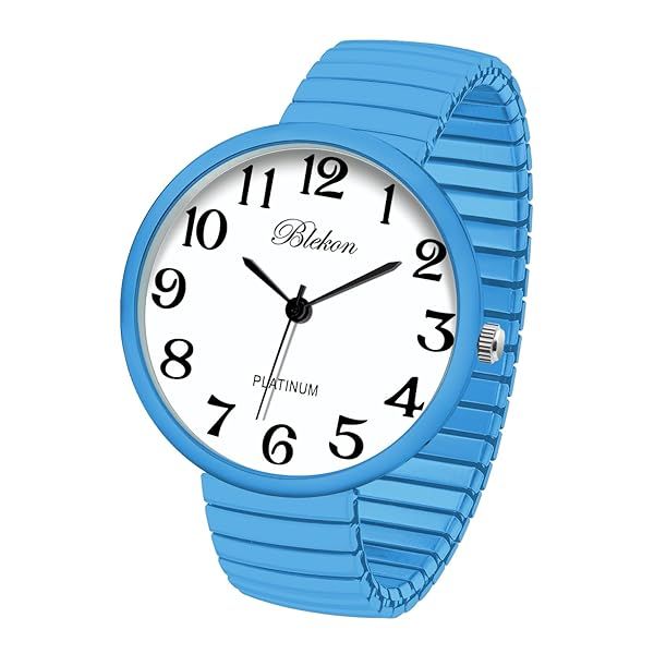 Shop Blekon Super Large Face Stretch Band Watch - Japanese Movement PC21J in Light Blue