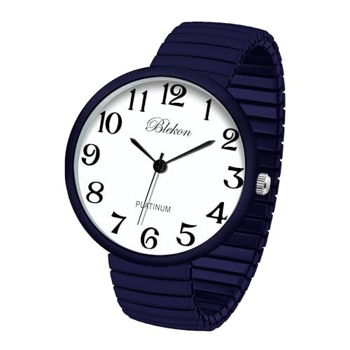 Shop Blekon Super Large Face Stretch Band Watch - Japanese Movement PC21J in Navy Blue
