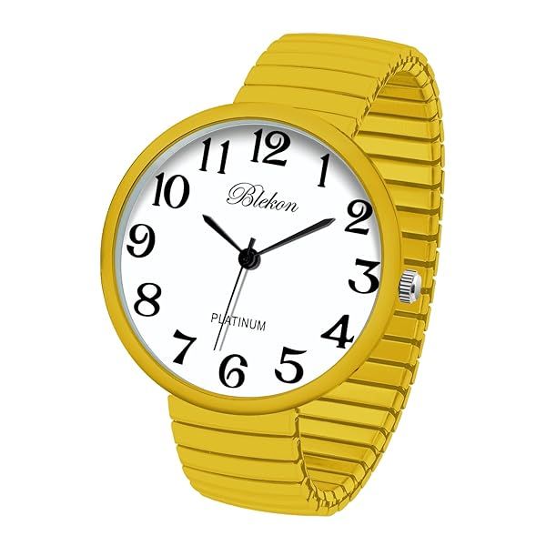 Shop Blekon Super Large Face Stretch Band Watch - Japanese Movement PC21J in Yellow | Fashionable & Durable