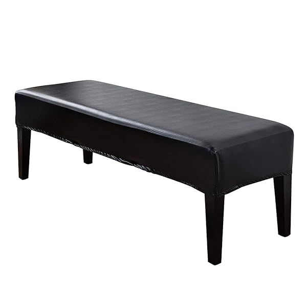 CALIDAKA PU Leather Bench Cover - Elastic, Washable & Removable Protector for 42-54 Inch Benches (Black)