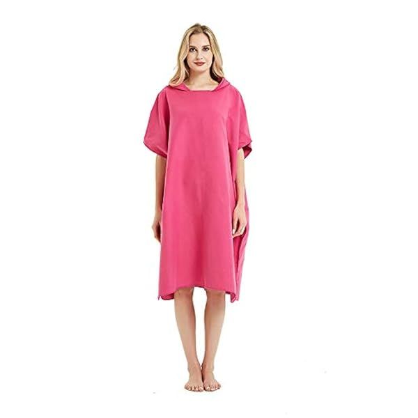 CAREWORX Surf Beach Poncho Towel Robe with Hood - One Size Fits All for Adults (Pink with Pocket)