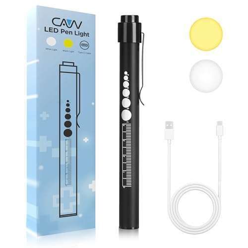 Rechargeable CAVN Pen Light with Pupil Gauge - USB LED Medical Light for Nurses & Doctors, Warm/White Light Gift for Nursing Students
