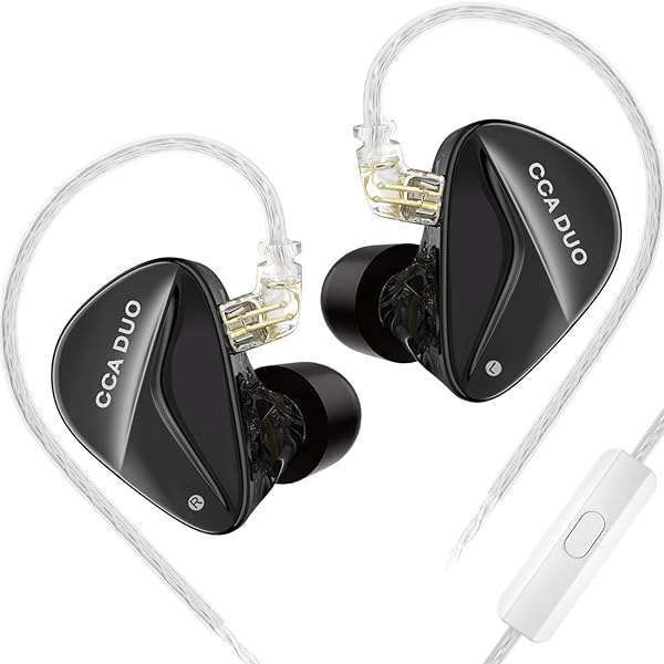 CCA Duo In-Ear Monitor Earphones: HiFi Stereo, Dual-Dynamic Drivers, Noise Isolating, Tangle-Free with Mic for Musicians & Audiophiles