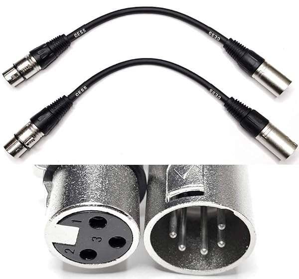 CESS-018 XLR 5 Pin Male to 3 Pin Female DMX Cable - 6 Inch Adapter, 2 Pack for DMX512 Lighting