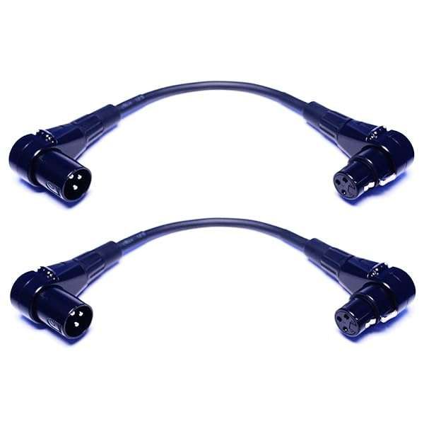 CESS-039 Right-Angle 3-Pin XLR Female to Male Extension Cable - 2 Pack for Audio Connections