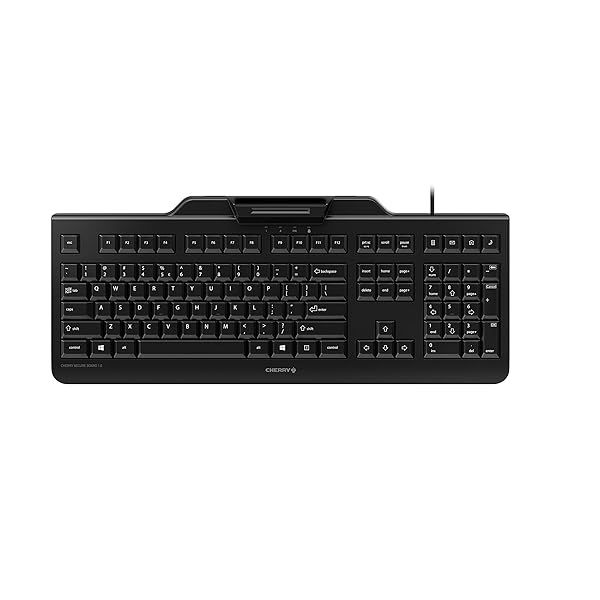 CHERRY Secure Board 1.0 USB Keyboard with Smart Card Reader - Wired QWERTY Security Keyboard - GS Approved Black