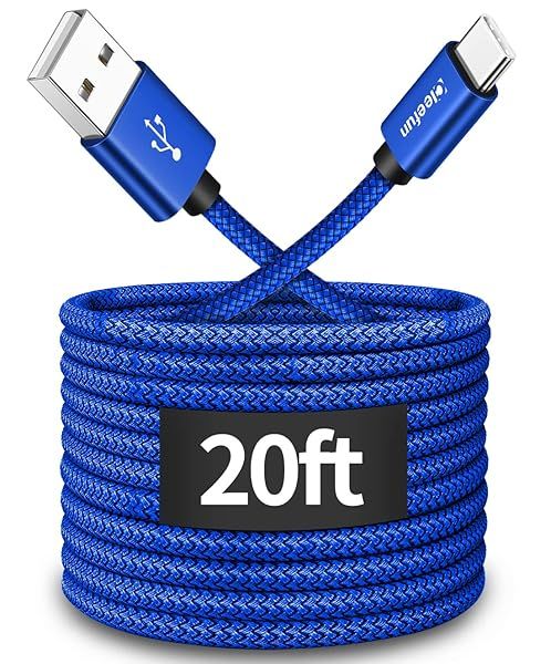 CLEEFUN 20ft Extra Long USB Type C Cable - Nylon Braided Charger for Samsung Galaxy, LG, Moto, Pixel & More