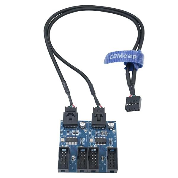 COMeap 9 Pin USB Header Splitter: 1 to 4 Ports Internal USB Hub for CPU, WiFi, Cooling Fans & RGB Lights
