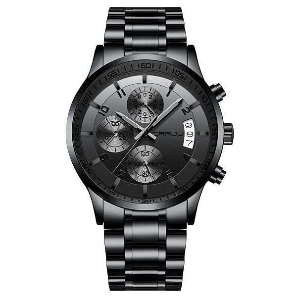 CRRJU Men's Waterproof Stainless Steel Chronograph Watch - Unique Grey Quartz with Auto Date Window