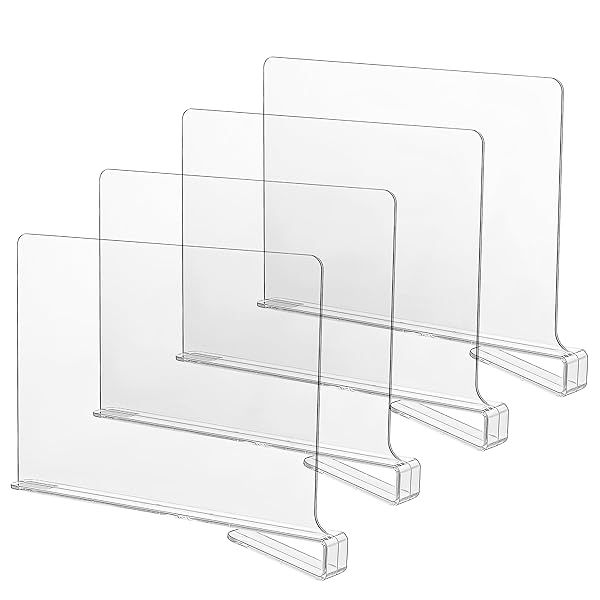 CY Craft Acrylic Shelf Dividers - 4 PCS Clear Organizers for Closet, Kitchen & Bedroom Storage