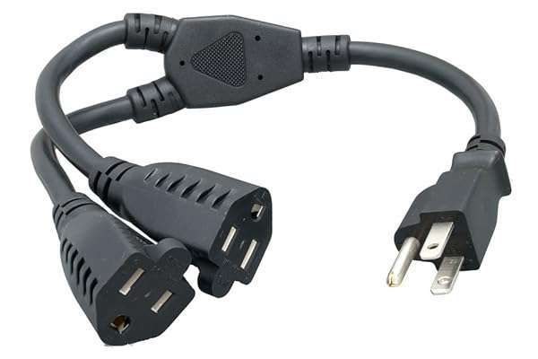 Buy Cablelera Power Cord Extension & Splitter - NEMA 5-15P to 2 NEMA 5-15R, 16 AWG, 13A, 125V - Durable Black Cable