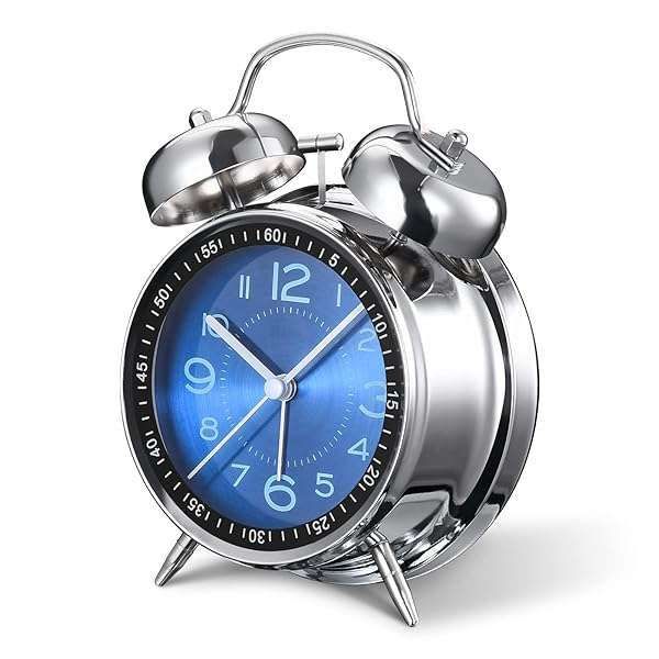 Cadmos Loud Alarm Clock for Heavy Sleepers - Retro Silent Twin Bell Quartz Clock with Backlight for Kids & Adults (Blue)