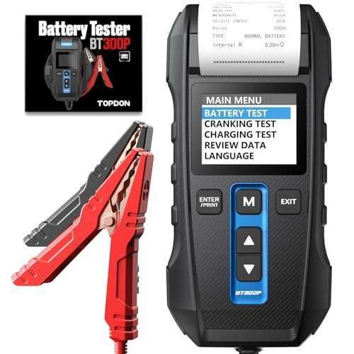 TOPDON BT300P Car Battery Tester: 12V/24V, 100-2000 CCA, Load Test & Printer Features